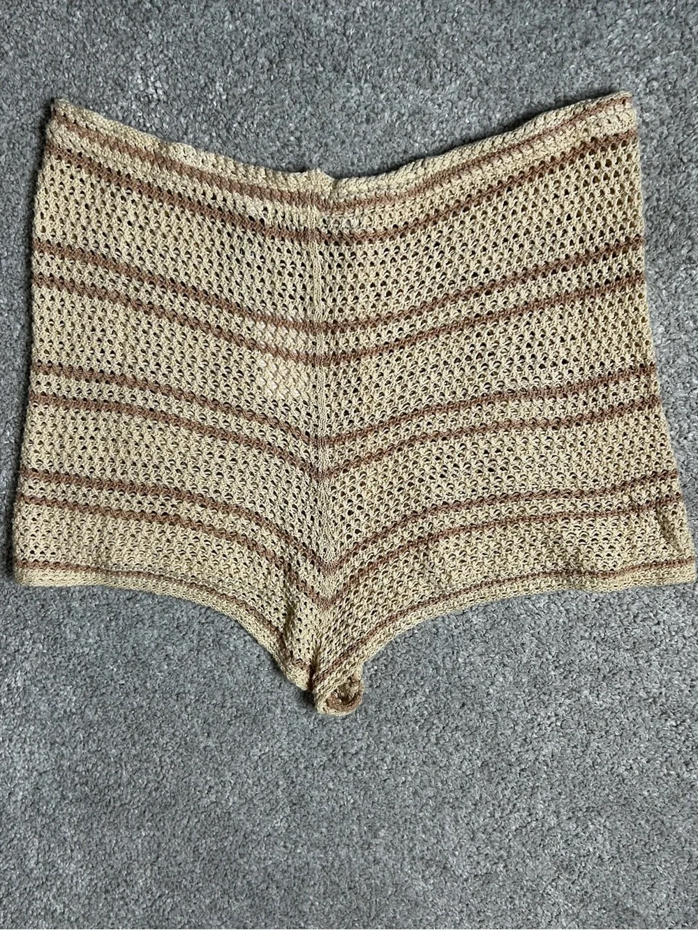 Free People Cream and Brown Crochet High Waist Shorts